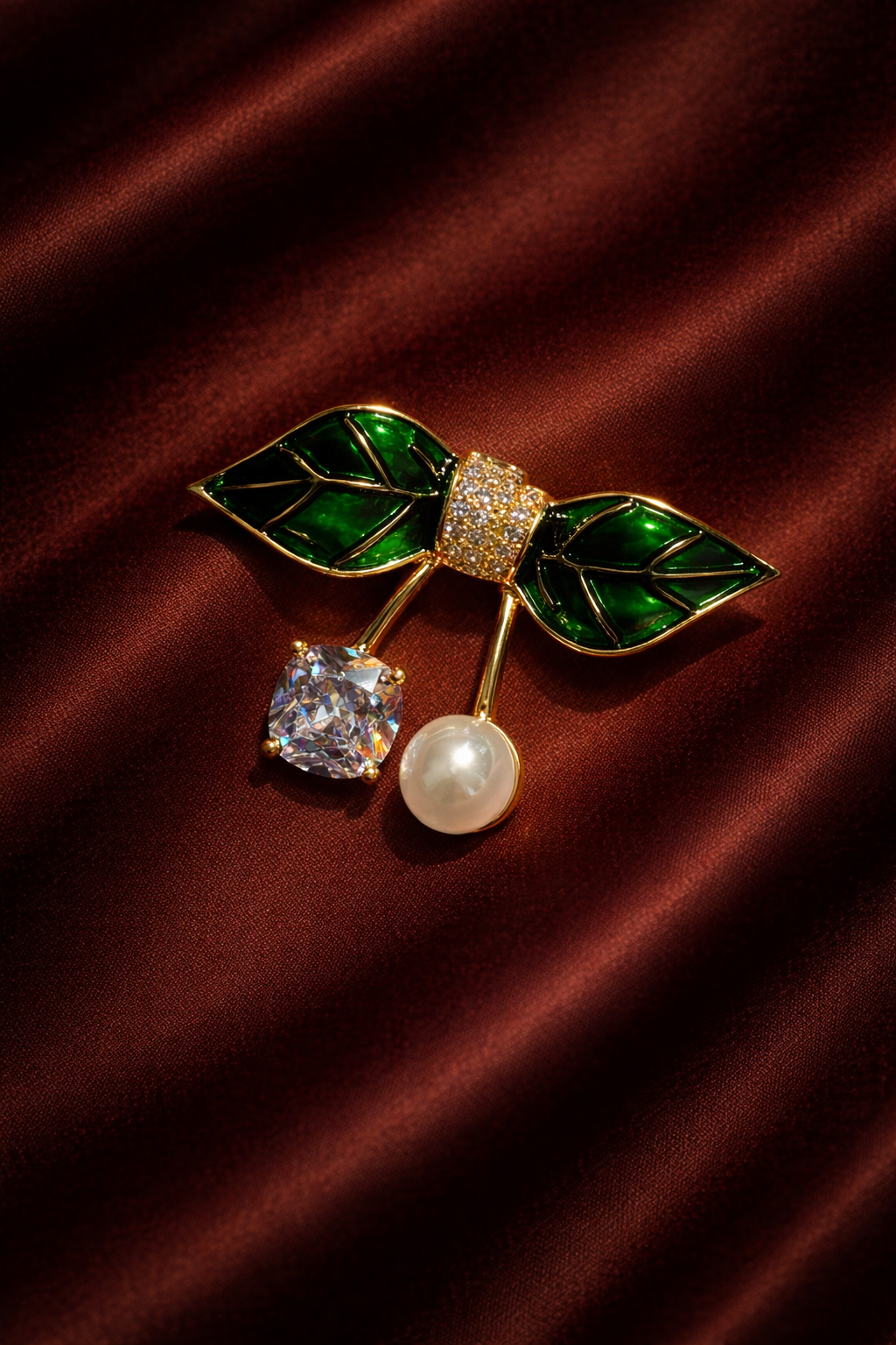 Emerald Cherry Sparkle Brooch