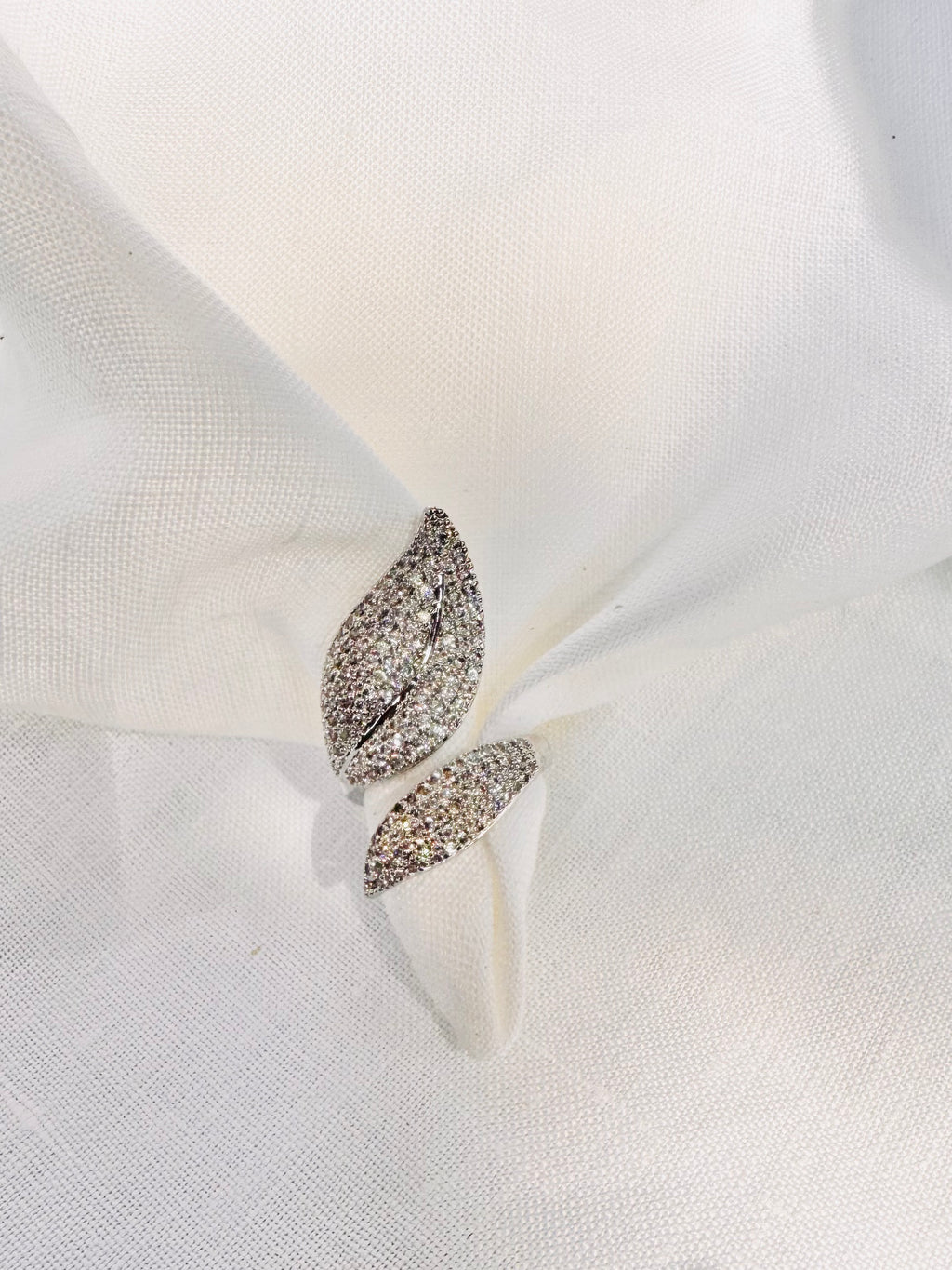 Moonlit Pavé Leaf Ring