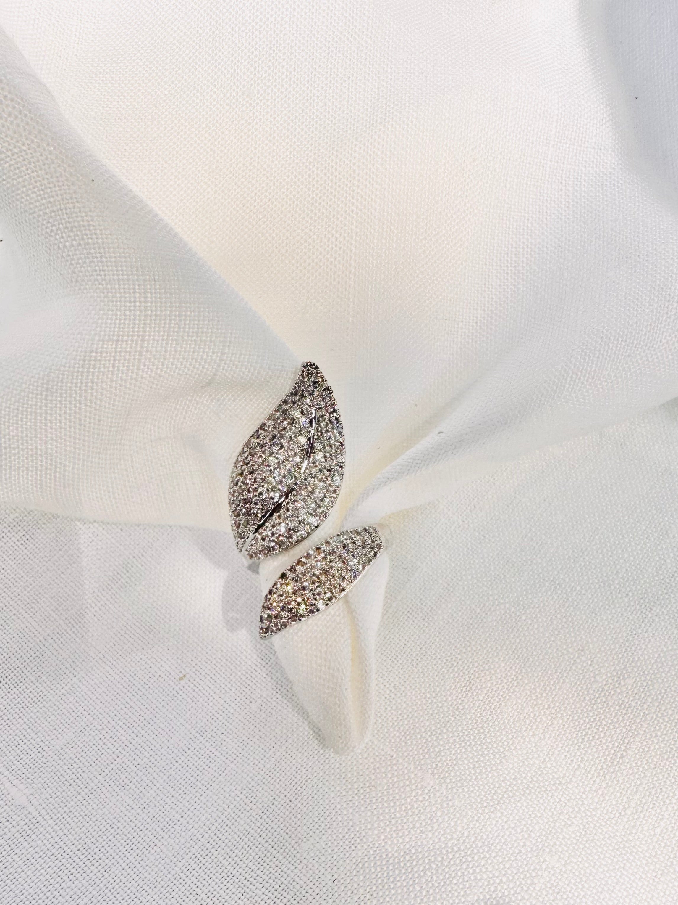 Moonlit Pavé Leaf Ring