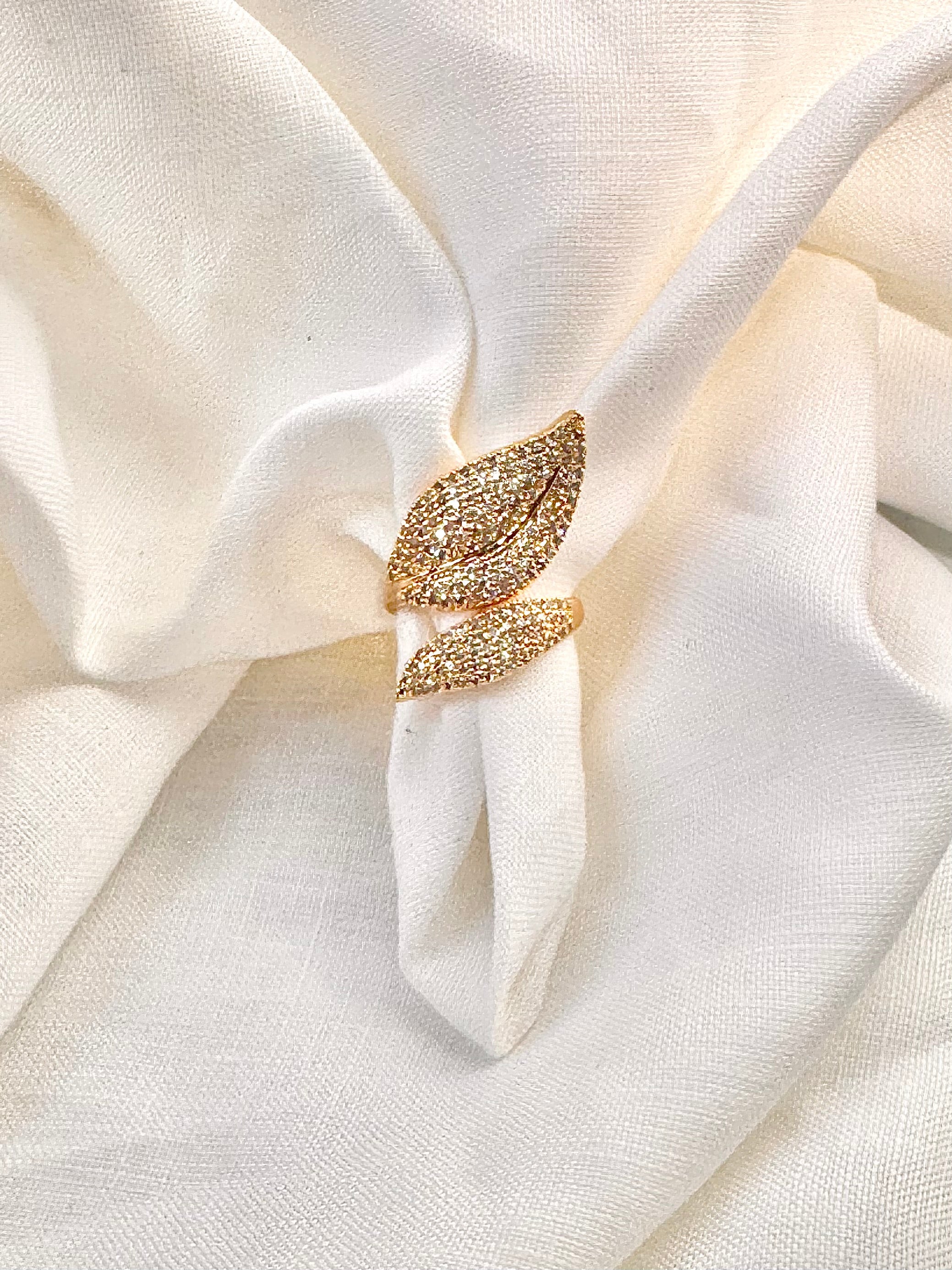 Moonlit Pavé Leaf Ring