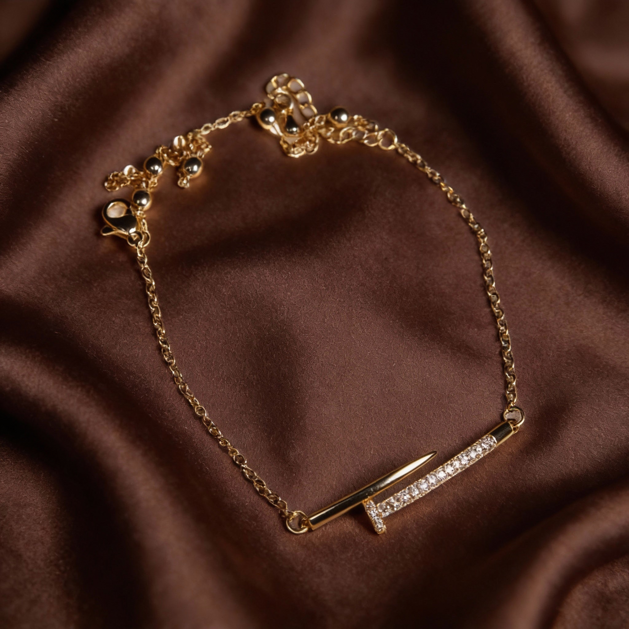 Golden Arc Curved Bar Pavé Bracelet