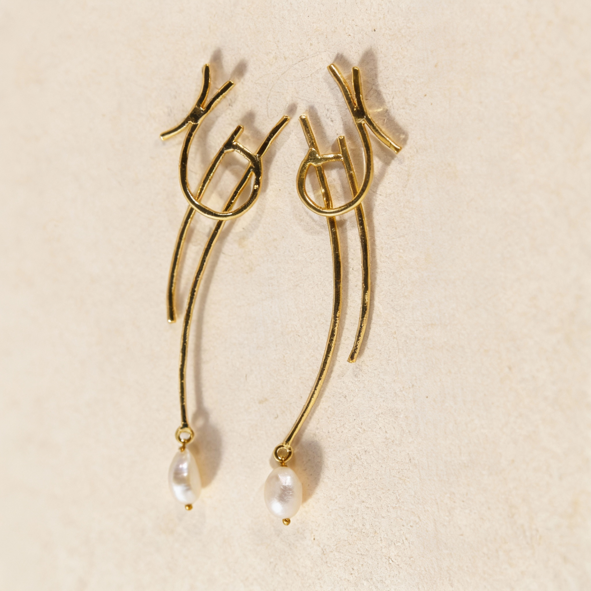 Ethereal Pearl Gold Stem Earrings