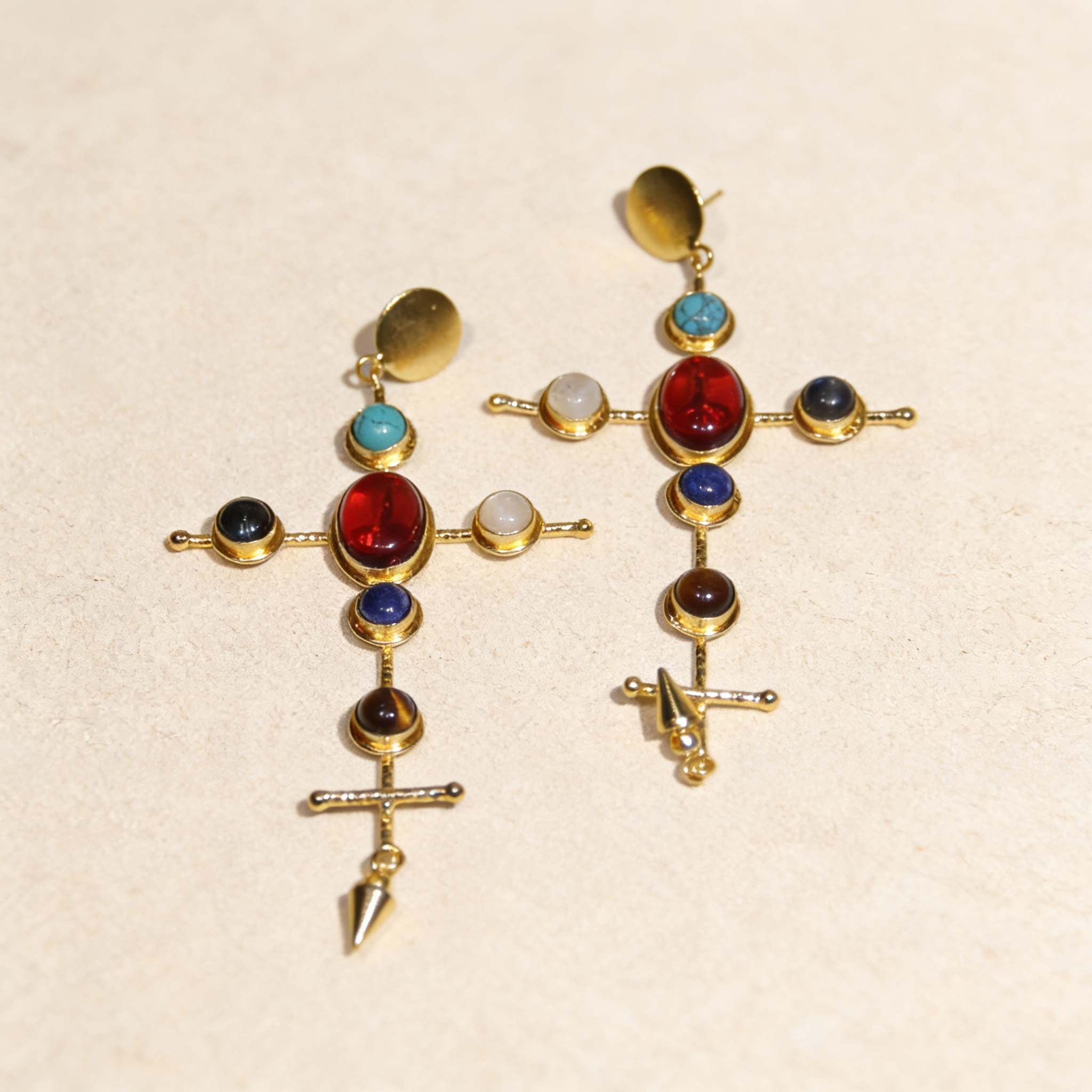 Iconic Cross Gold & Stone Drop Earrings