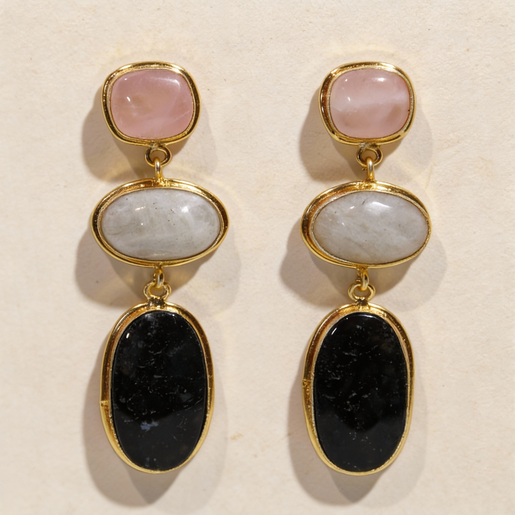 Love and Balance Dangler, Rose quartz, Black onyx and Moonstone