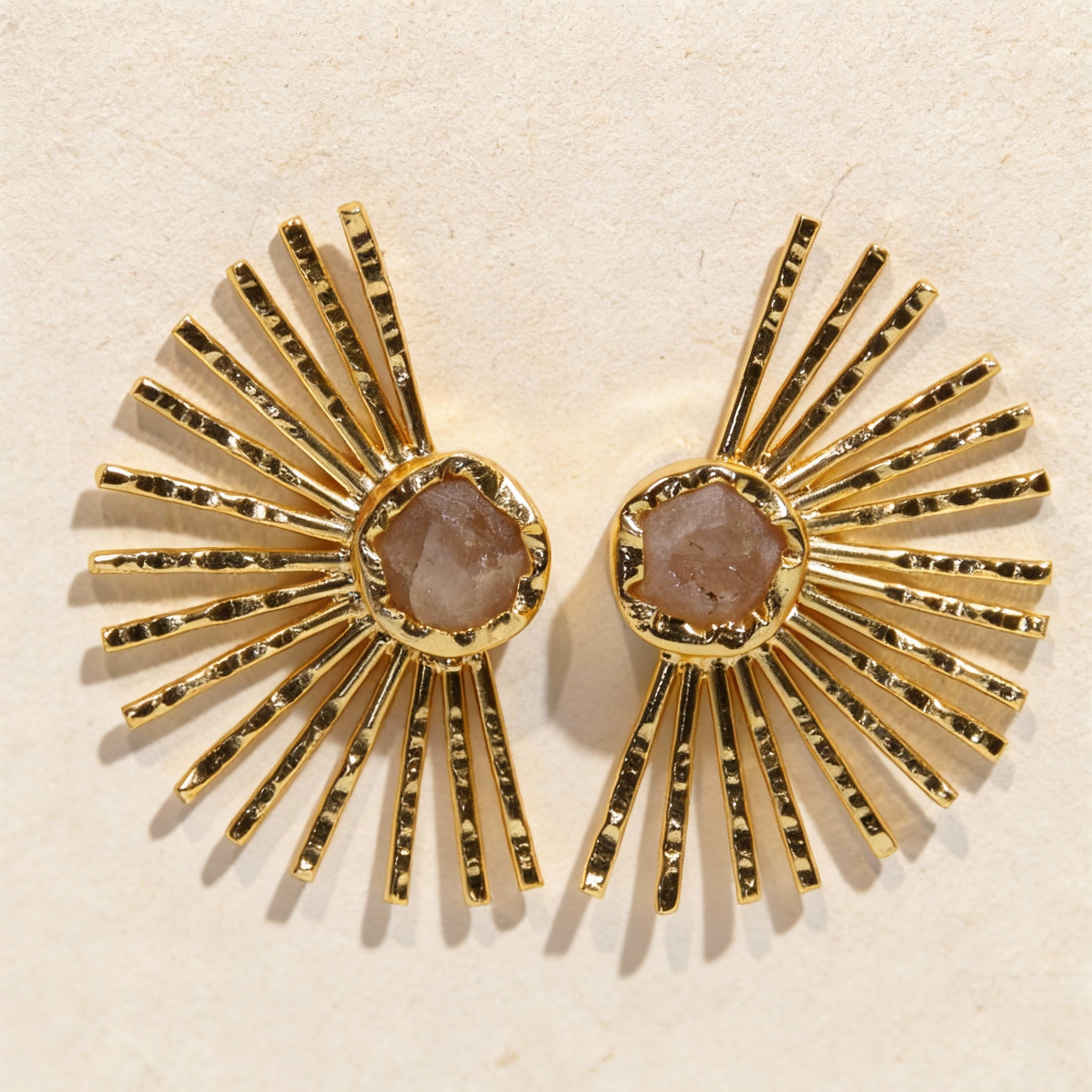 Golden Ray Ear Rings with Quartz