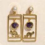 Gold Walking Panther drop earrings