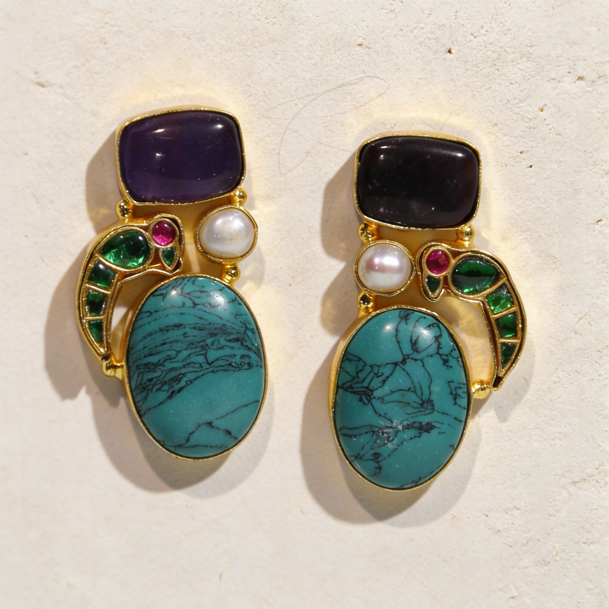 Royal Crescent Turquoise & Amethyst Statement Earrings