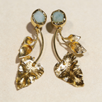 Gold toned textured leaf drop earrings