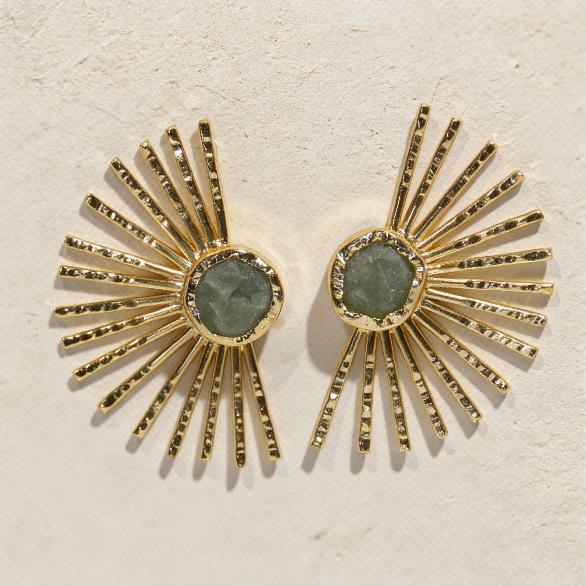 Golden Ray Ear Rings with Quartz