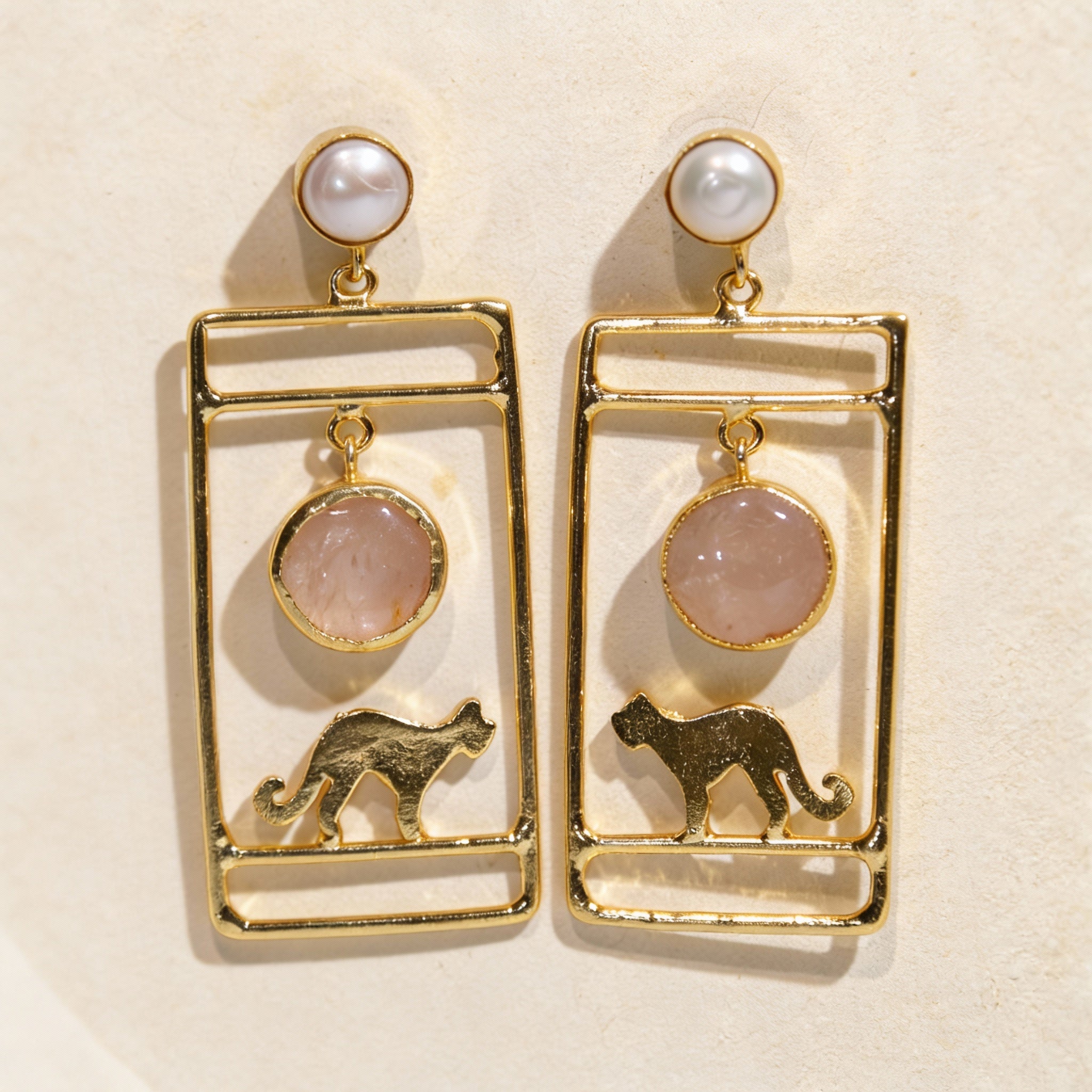 Gold Walking Panther drop earrings